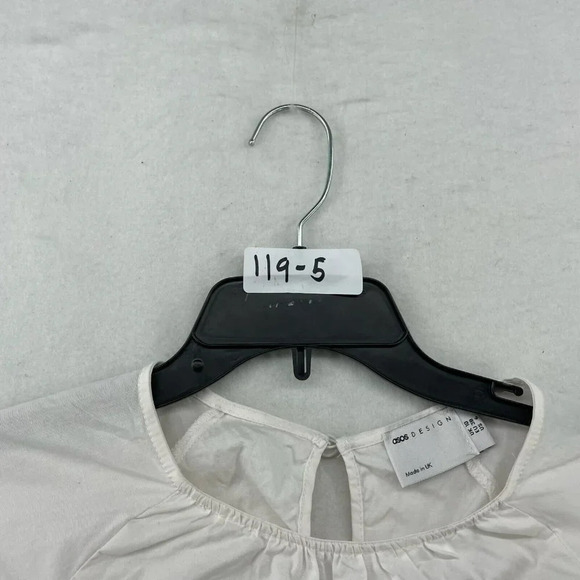 Asos Shift Dress Sz 6 White Round Neck 3/4 Puff Sleeves Peplum Drop Waisted - Picture 10 of 10